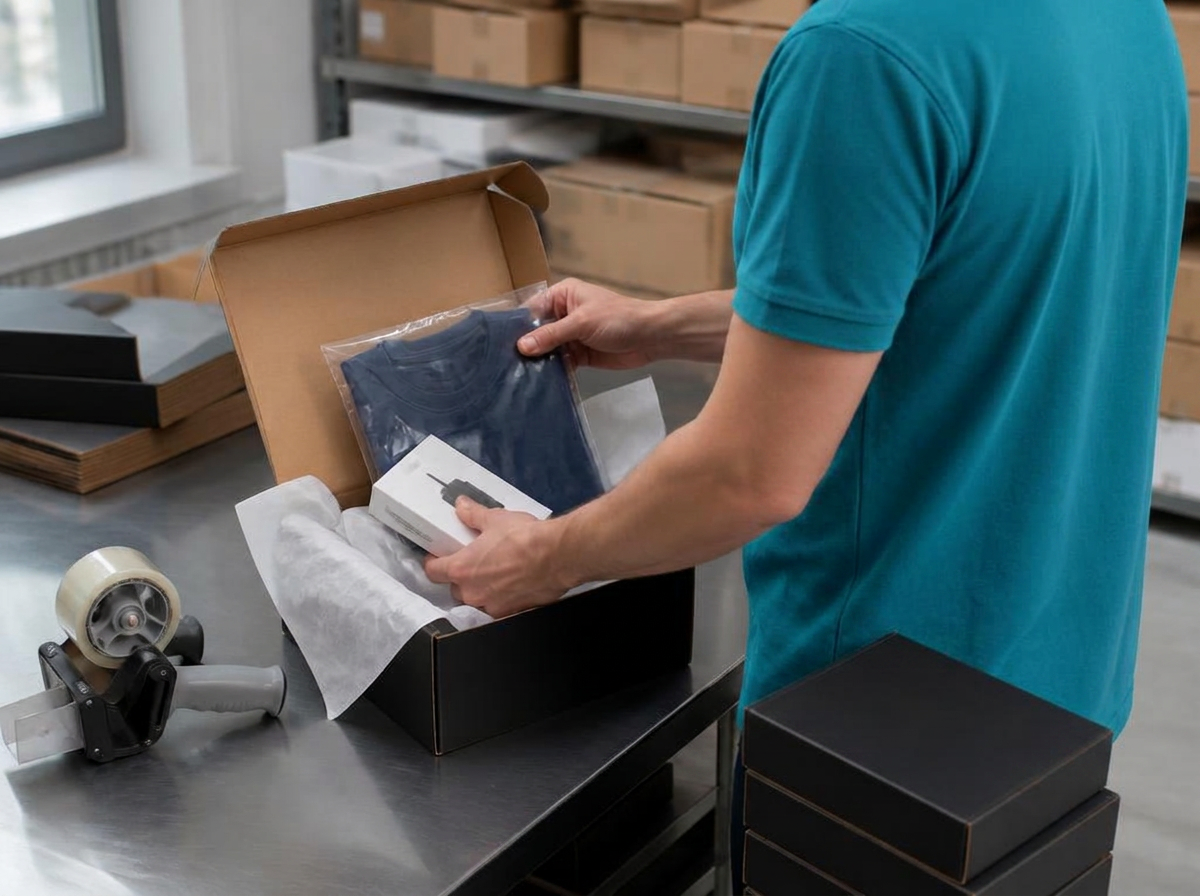 Preparación de producto textil y cajas de cartón